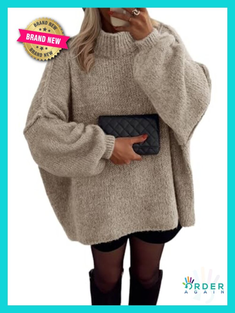Womens Oversized Chunky Knit Sweater Mock Neck Pullover